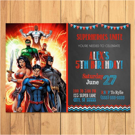 Justice League Birthday Party Invitations Superhero Invitation Chalkboard Superhero Justice League