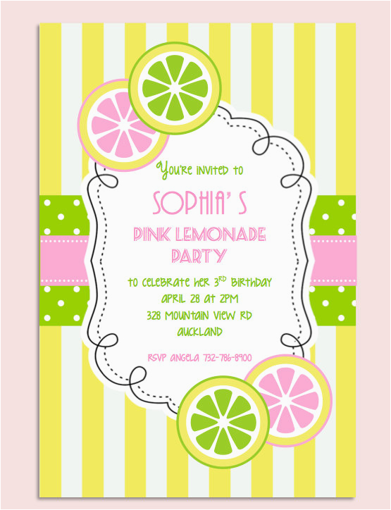 Lemonade Birthday Party Invitations Pink Lemonade Birthday Party Invitation Personalized Diy