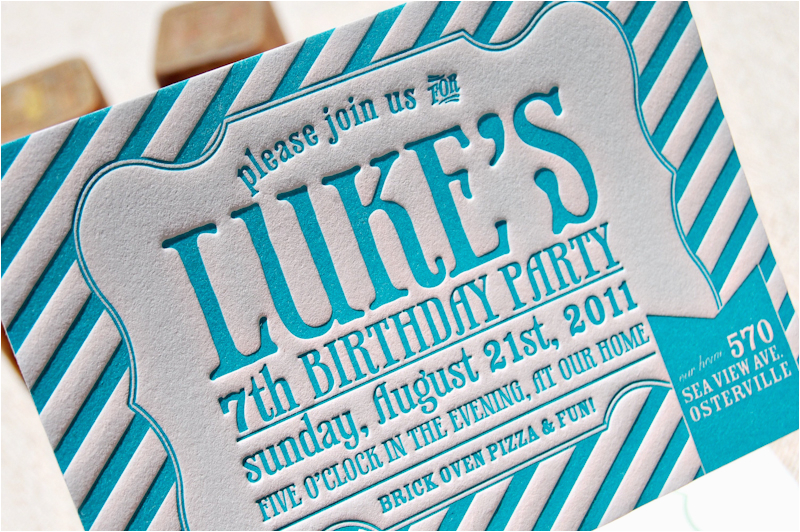 Letterpress Birthday Invitations Luke 39 S Striped Letterpress Birthday Party Invitations