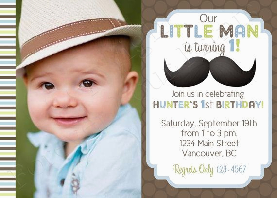 Little Man First Birthday Invitations Little Man Mustache Birthday Invitation Free Thank You