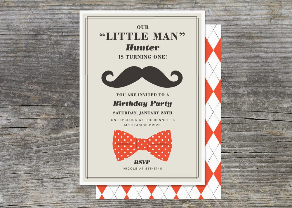 Little Man First Birthday Invitations Little Man Party Invitation First Year by Brightsideprints