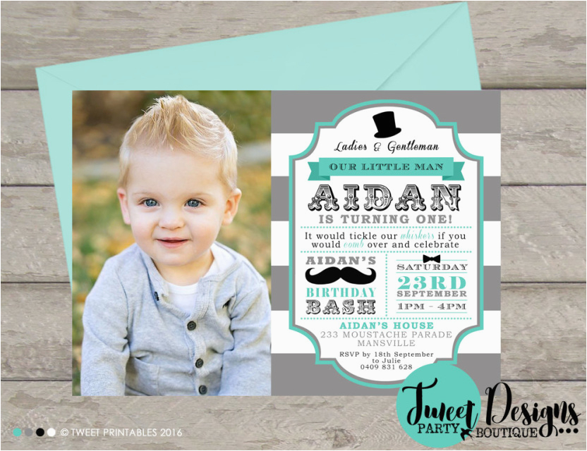 Little Man First Birthday Invitations Little Man Photo Invitation 1st Birthday Invitation Boy