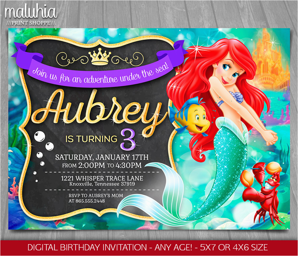 Little Mermaid Birthday Invites Little Mermaid Invitation Disney Ariel Invite Little