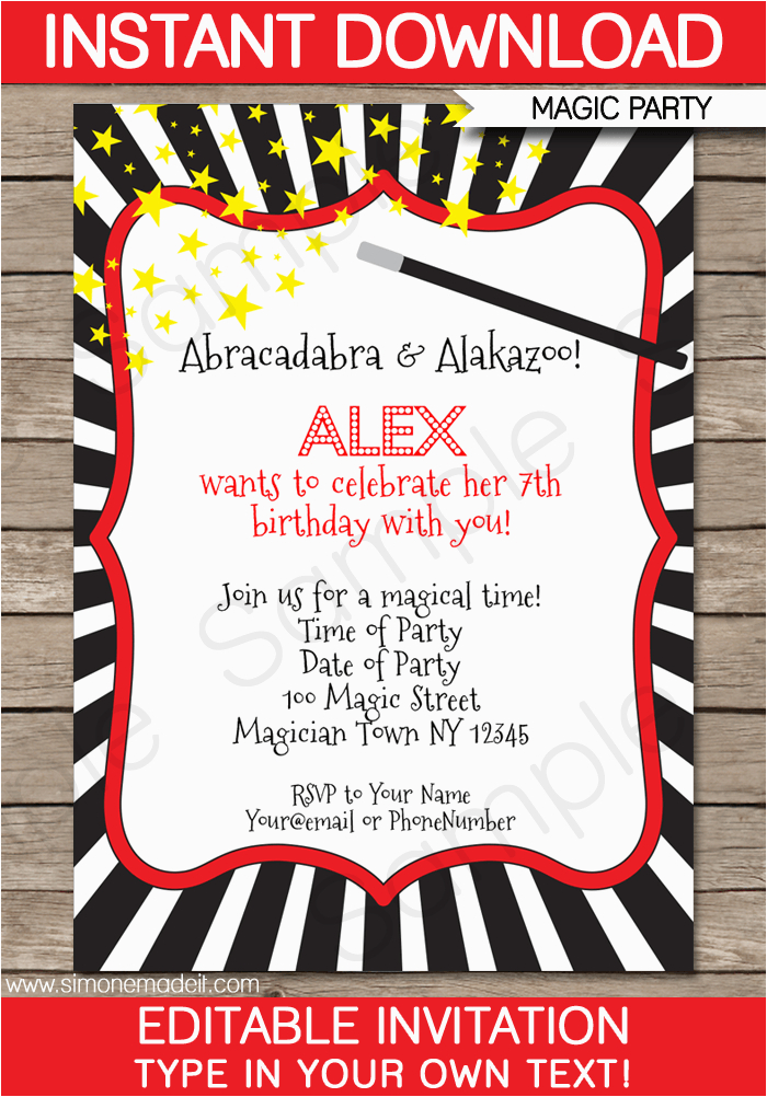 Magic themed Birthday Party Invitations Magic Party Invitations Template Birthday Party