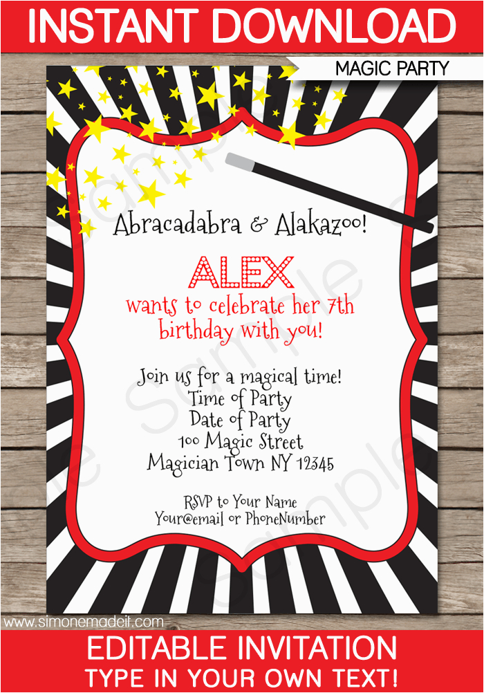 Magician Birthday Invitations Magic Party Invitations Template Birthday Party