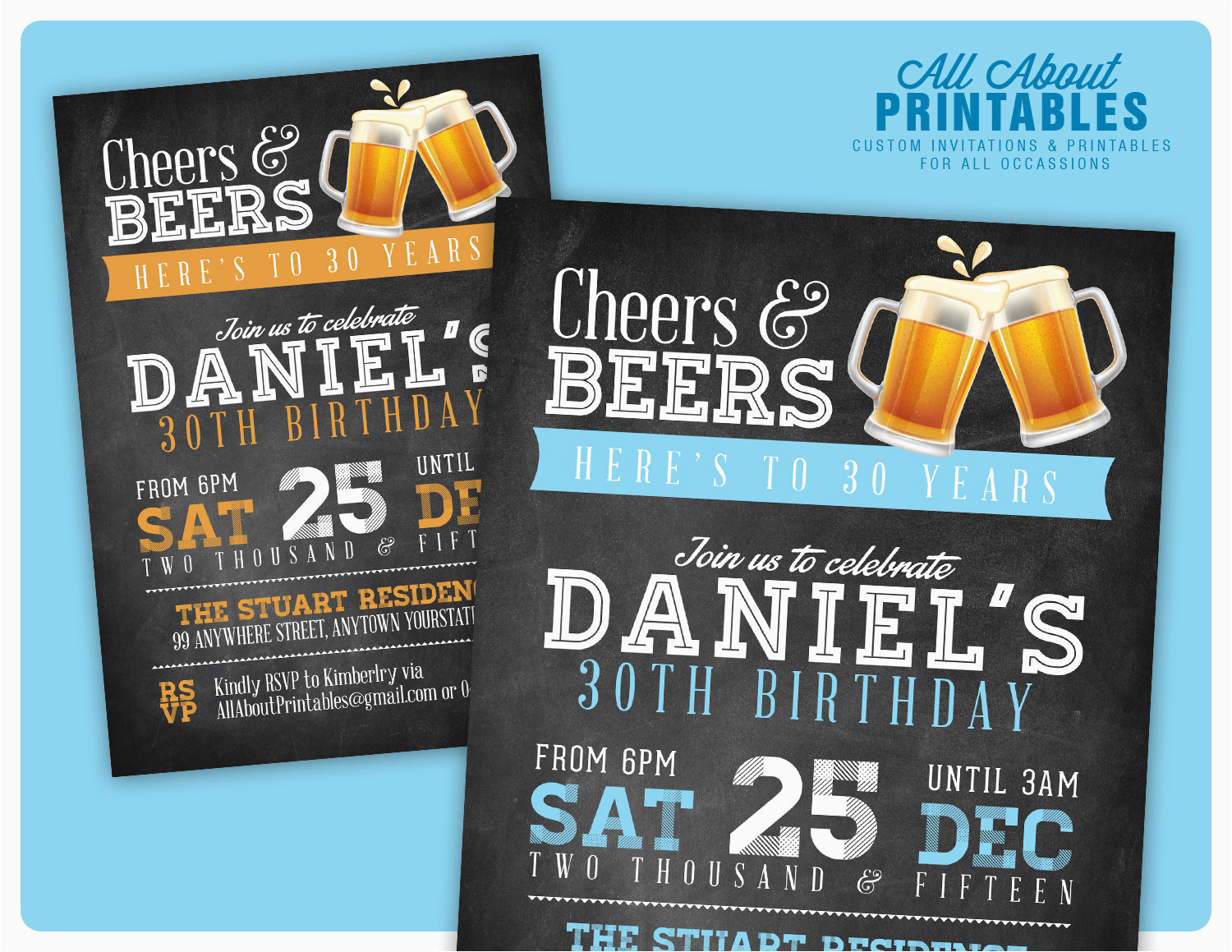 Male 30th Birthday Invitations 30th Birthday Invitation for Men Cheers Beers Invitation