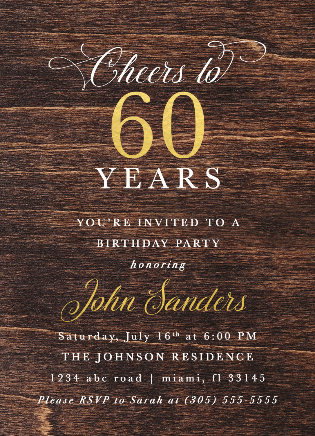 Male 60th Birthday Invitations 60th Birthday Dark Wood Gold Foil Male Birthday Invitation
