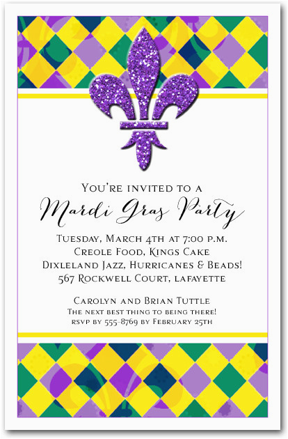 Mardi Gras Birthday Invitation Wording Harlequin Fluer De Lis Mardi Gras Party Invitations