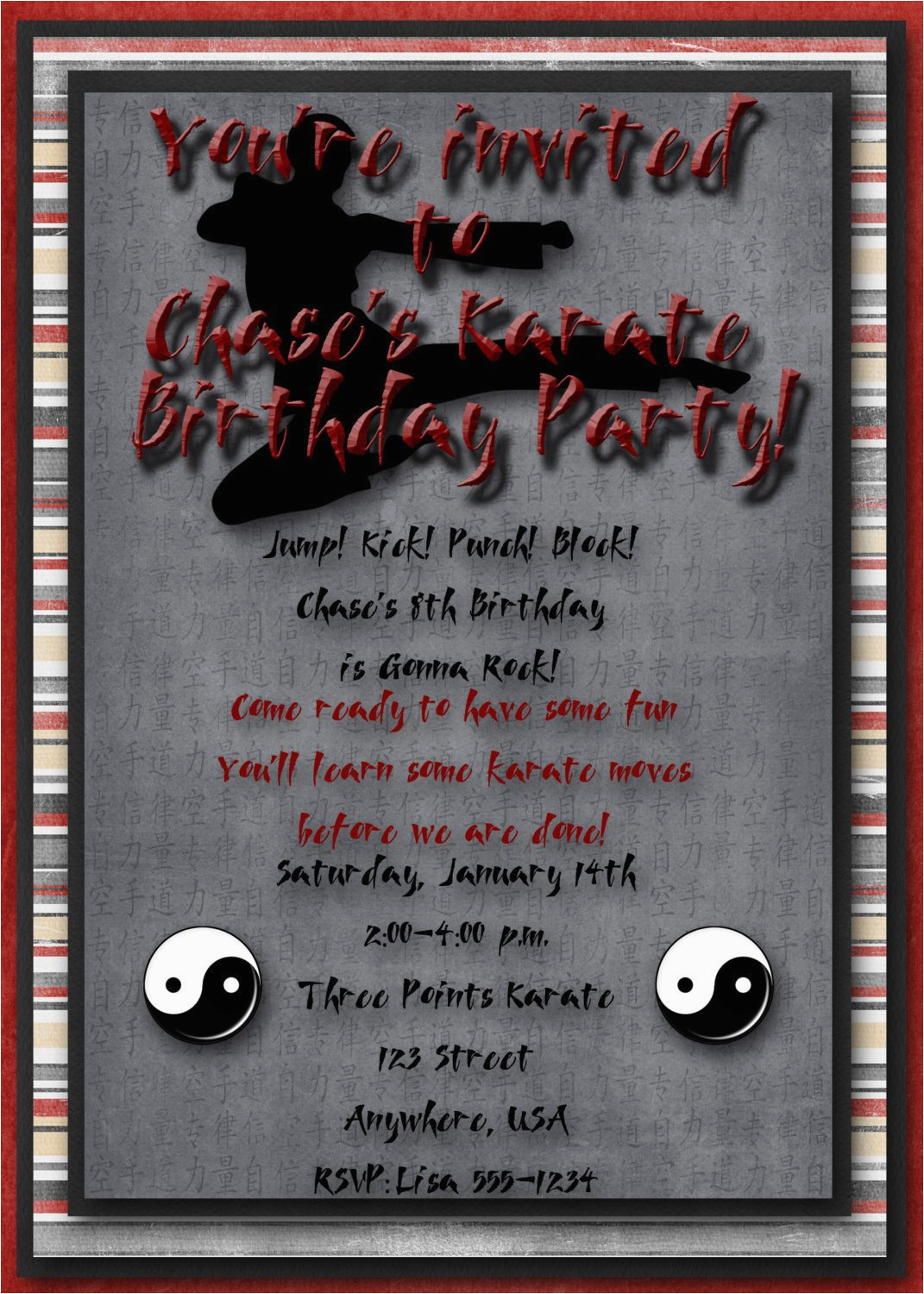 Martial Arts Birthday Invitations Karate Martial Arts Birthday Party Invitation