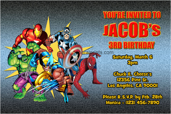 Marvel Superhero Birthday Invitations Marvel Superhero Invitations General Prints