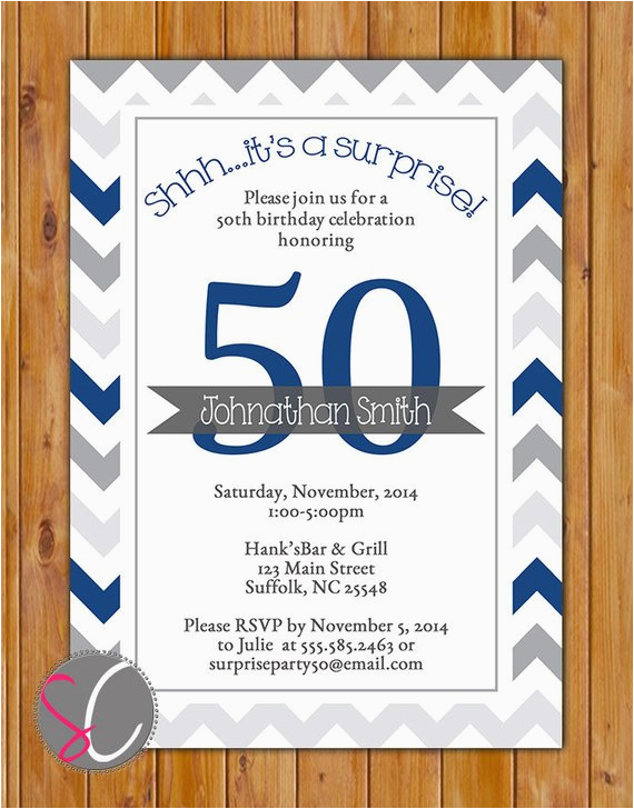 Masculine Birthday Invitations Masculine Birthday Party Invitation Navy Grey Chevron 50th