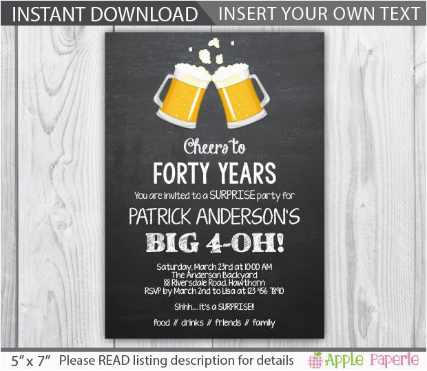 Mens 40th Birthday Invitations 40th Birthday Invitation 40th Birthday Invitation for Men