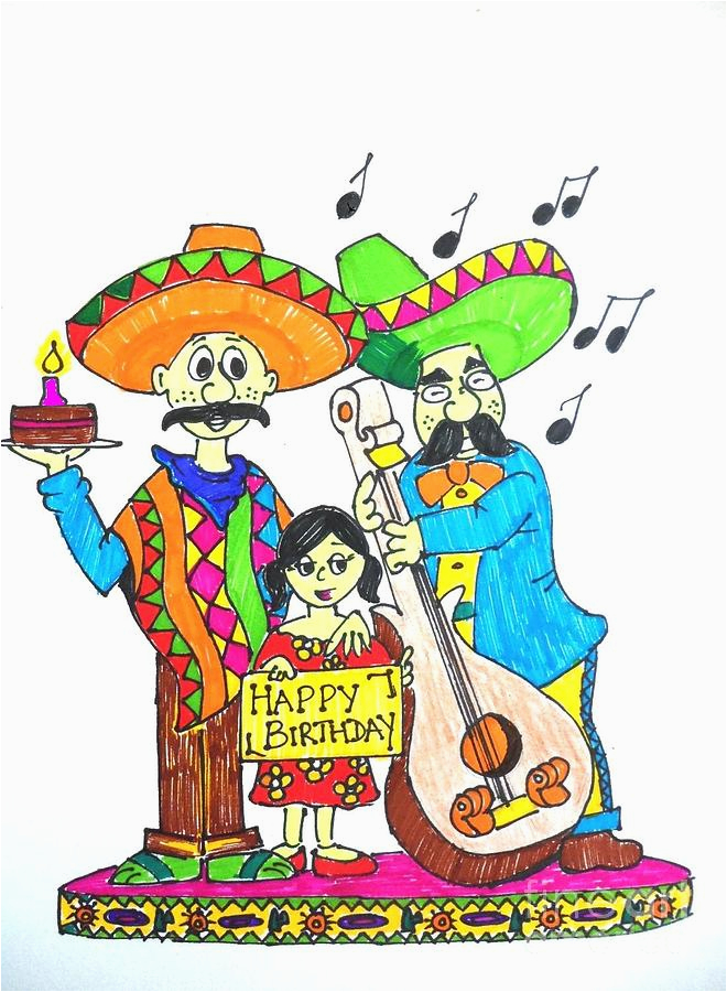 Mexican Birthday Greeting Cards Mexican Birthday Pastel by Amrita Dutta