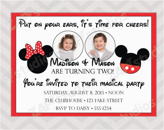 Mickey and Minnie Joint Birthday Party Invitations Items Similar to Mickey and Minnie Mouse Twins Joint