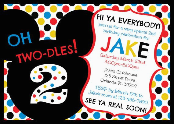 Mickey Mouse Clubhouse 2nd Birthday Invitations Mickey Mouse Clubhouse Oh Two Dles 2nd Birthday Invitation