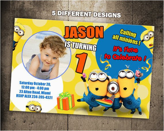 Minion 1st Birthday Invitations Minions Birthday Invitation Party Invite Photo Card Printable