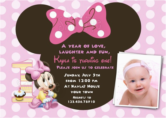 Minnie Mouse 1st Birthday Custom Invitations Minnie Mouse First Birthday Invitations Drevio