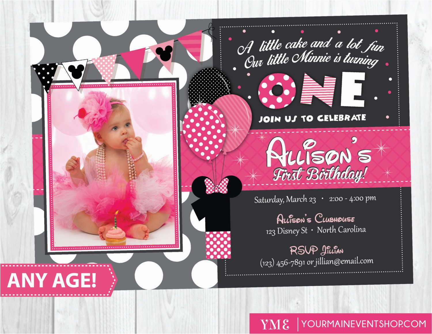 Minnie Mouse 1st Birthday Invites Minnie Mouse Birthday Invitation Minnie Mouse Inspired