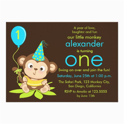 Monkey First Birthday Invitations Cute Little Monkey First Birthday Invitation Zazzle