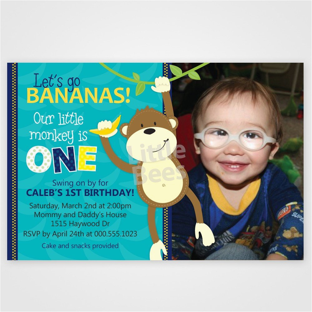 Monkey First Birthday Invitations Monkey First Birthday Invitation Customized with Your Photo