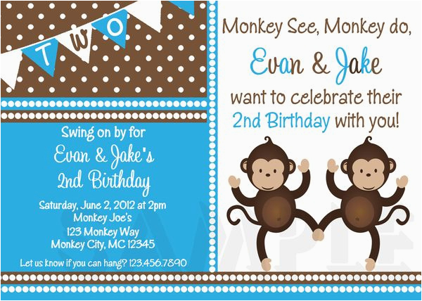Monkey themed Birthday Invitations Printable Birthday Invitations Twins Party Monkey themed Monkey themed Birthday Invitations Printable Birthday Invitations Twins Party Monkey themed