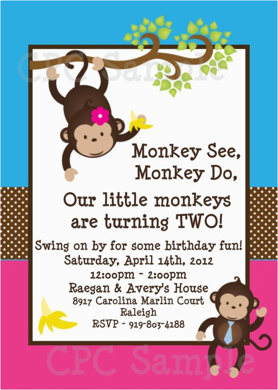 Monkey themed Birthday Invitations Twins Monkey Birthday Invitations Printable Party Invite Monkey themed Birthday Invitations Twins Monkey Birthday Invitations Printable Party Invite