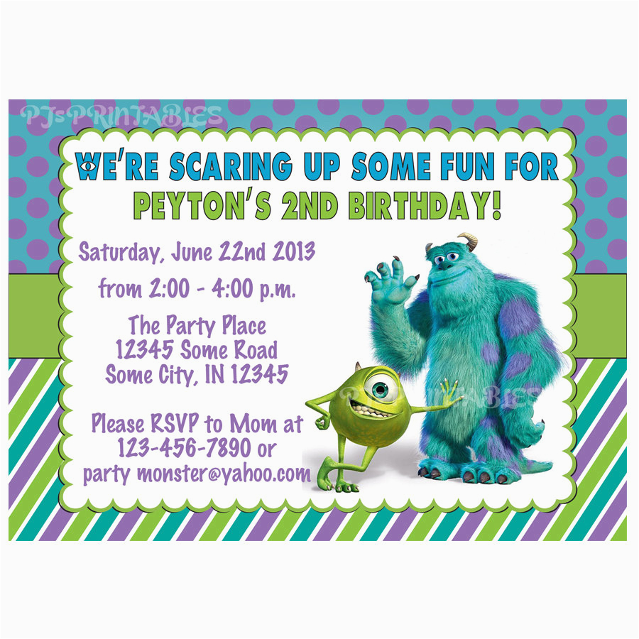 Monster Inc Birthday Invitations Monsters Inc Birthday Invitation Custom Digital File