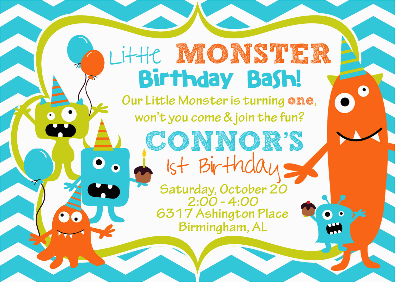 Monster themed Birthday Invitations Cupcake Monster Bash Birthday Party by Burleygirldesigns Monster themed Birthday Invitations Cupcake Monster Bash Birthday Party by Burleygirldesigns