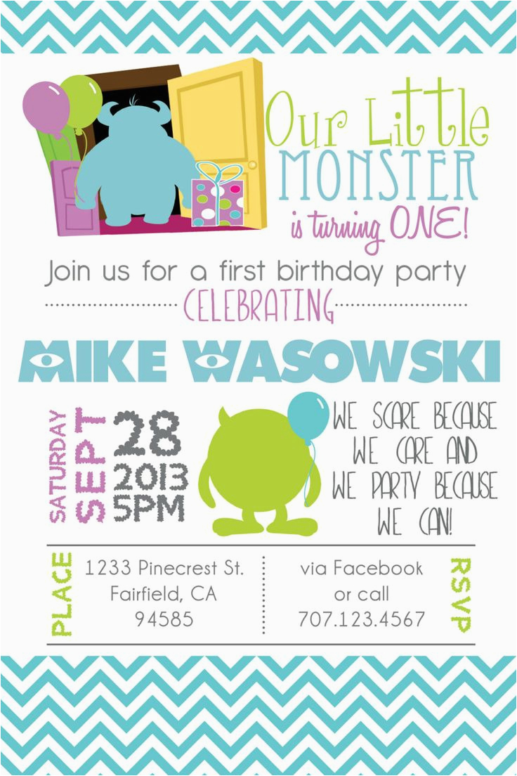 Monsters Inc First Birthday Invitations Printable Monsters Inspired 1st Birthday Birthday