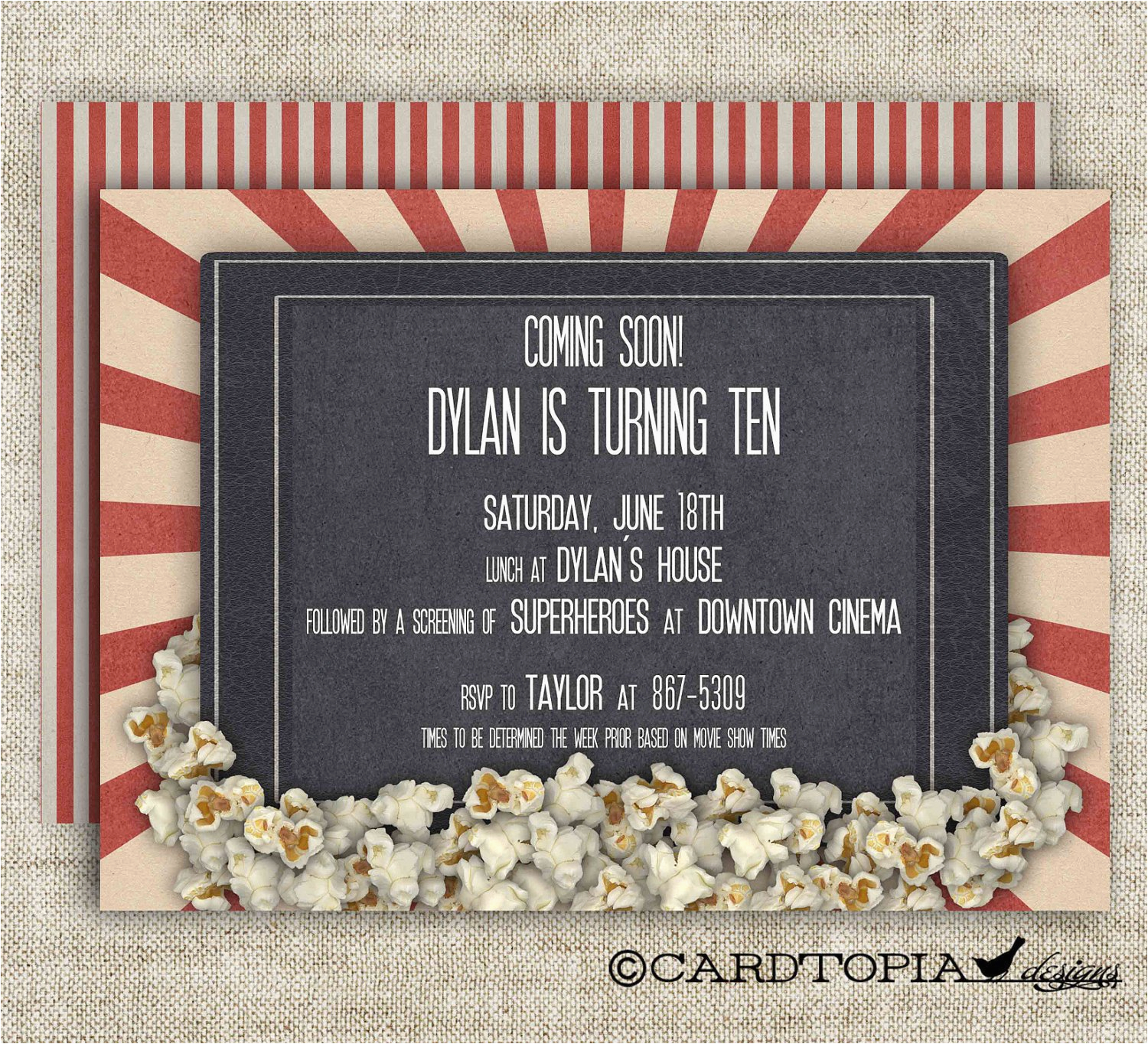 Movie theater Birthday Invitations Movie theater Birthday Party Invitations Girl or Boy Printable