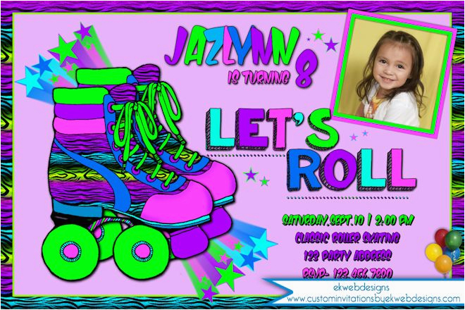 Neon Colored Birthday Invitations Roller Skating Birthday Invitation Neon Colored