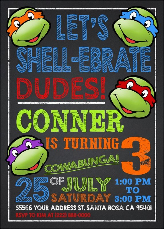 Ninja Turtle Birthday Invites Party Invitation Templates Ninja Turtle Party Invitations