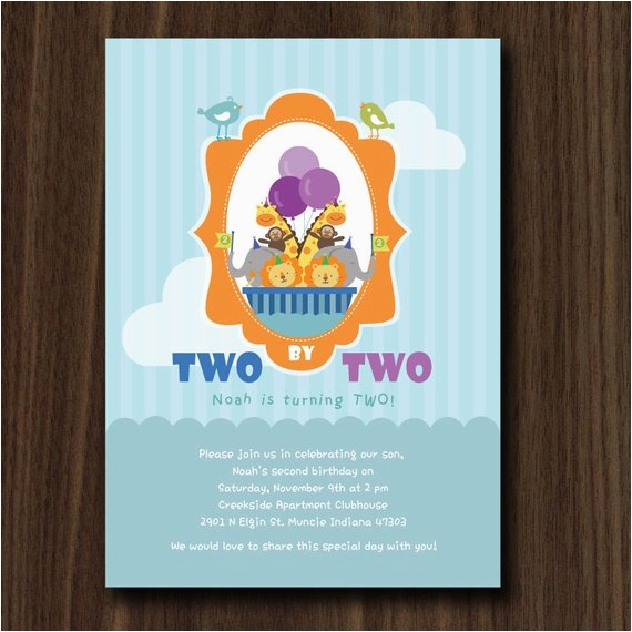 Noah S Ark Birthday Invitations Noah 39 S Ark Invitation Noah 39 S Ark Birthday Two by Two