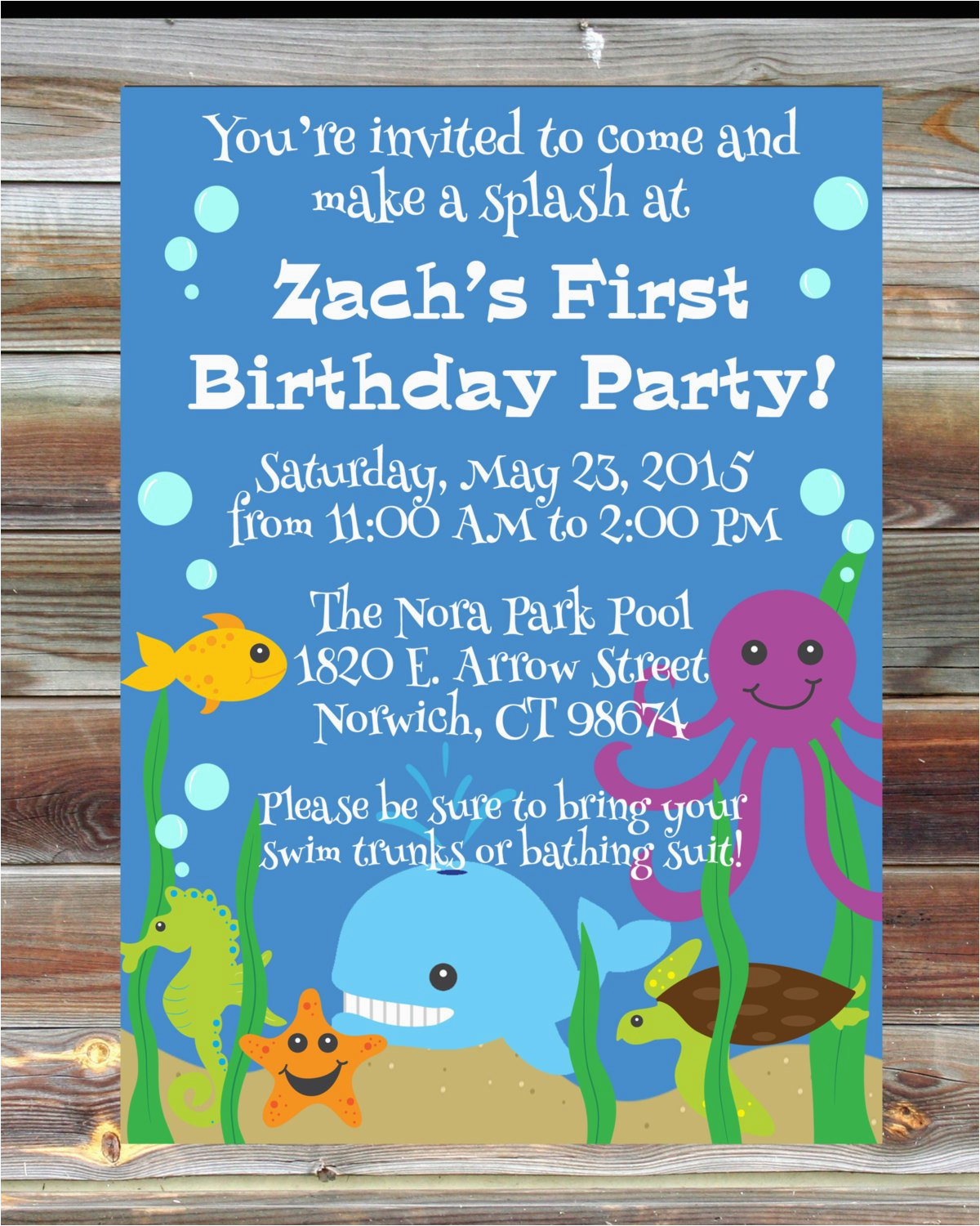 Ocean themed Birthday Party Invitations Ocean theme First Birthday Invitation 1st 2nd 3rd Birthday