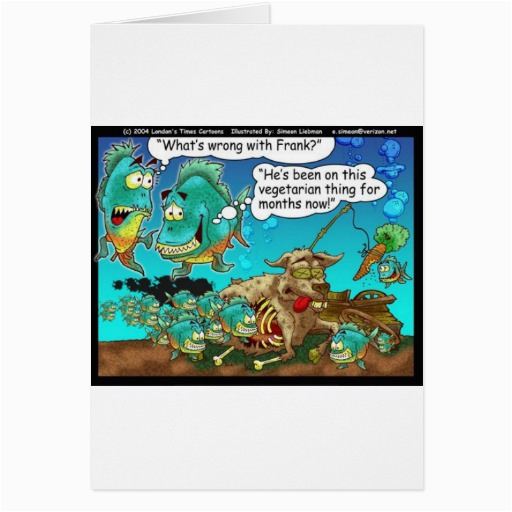 Offbeat Birthday Cards Vegan Pirahanas Funny Offbeat Cartoon Gifts Greeting Card