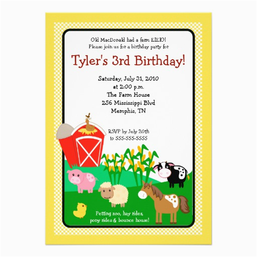 Old Macdonald Had A Farm Birthday Invitations Old Macdonald Farm Eieio 5×7 Birthday Invitation 5 Quot X 7