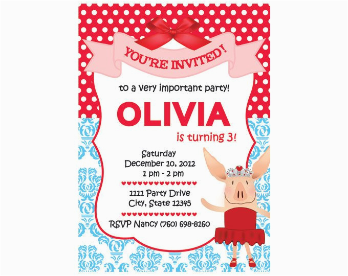 Olivia the Pig Birthday Invitations Olivia Custom Party Invitation Version 2 for Kim You Print