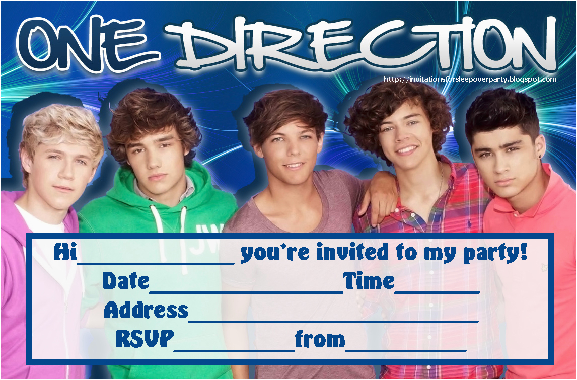 One Direction Birthday Invitations Invitations for Sleepover Party