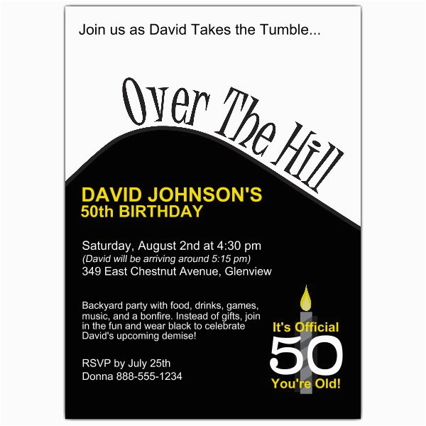 Over the Hill 50th Birthday Invitations Over the Hill Birthday Party Invitations Paperstyle