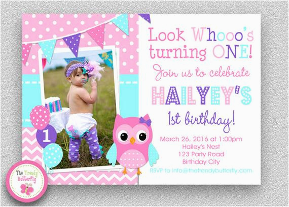 Owl themed First Birthday Invitations Girls Birthday Invitation Girls 1st Birthday Invitation
