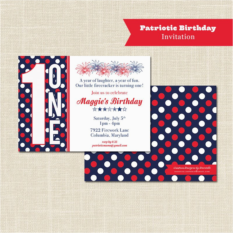 Patriotic Birthday Invitations Patriotic Birthday Invitation 1st Birthday Digital File or
