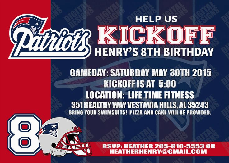 Patriots Birthday Party Invitations 4 95 New England Patriots Birthday Invitation Football