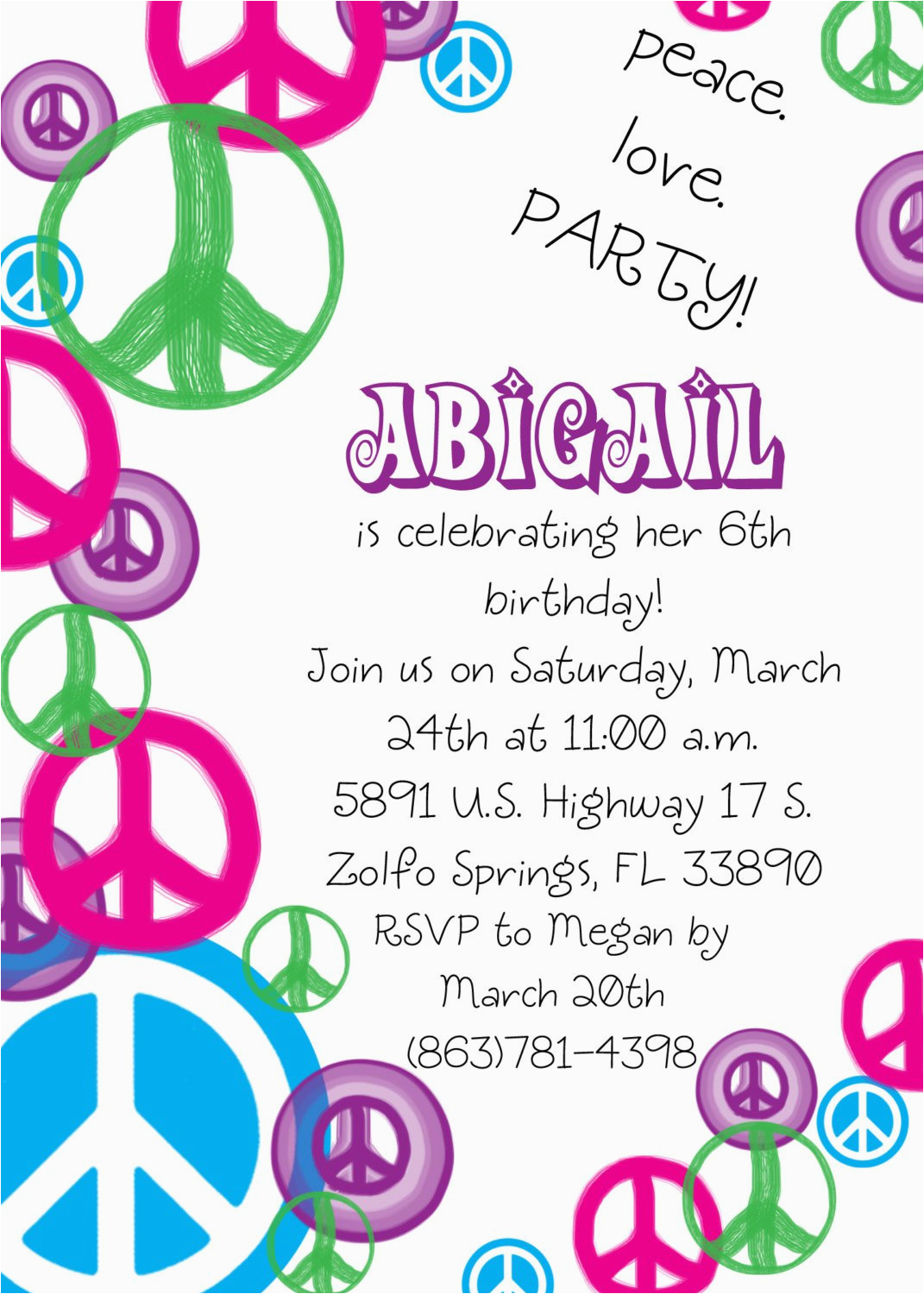 Peace Sign Birthday Invitations Free Printable Peace Sign Birthday Invitations