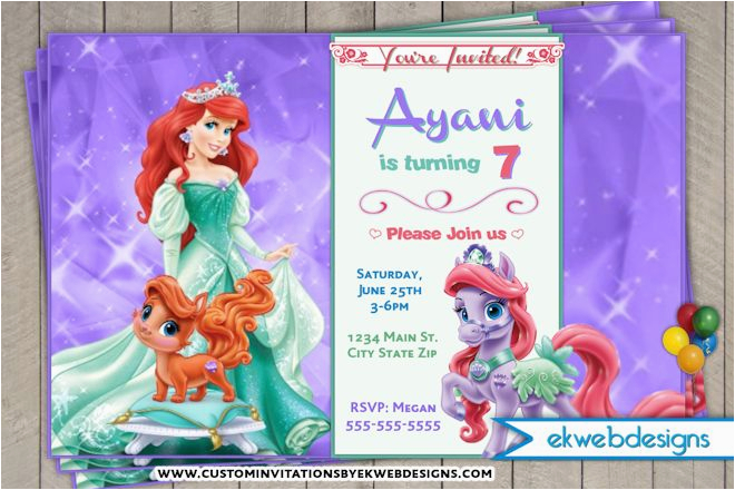 Personalized Ariel Birthday Invitations Little Mermaid Ariel Palace Pets Birthday Invitations