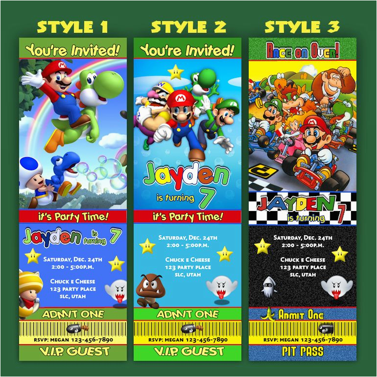 Personalized Super Mario Birthday Invitations Super Mario Brothers Birthday Invitation Tickets Mario