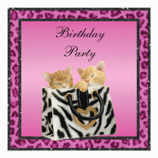Pink Cheetah Print Birthday Decorations Kittens Pink Leopard Print Fur Birthday Party Invitation