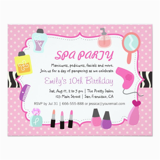 Pink Polka Dot Birthday Invitations Pink Polka Dots Spa Birthday Party Invitation Zazzle Ca