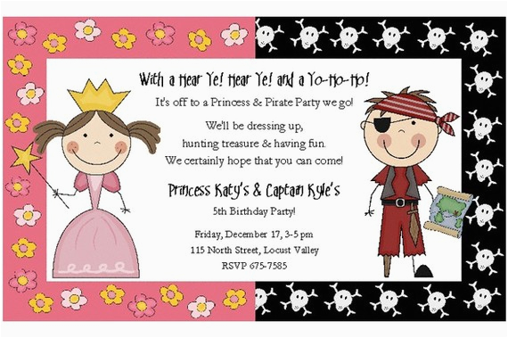 Pirate and Princess Birthday Invitations Princess and Pirate Birthday Party Invitations