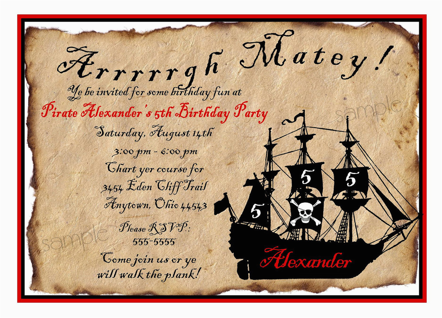 Pirate Birthday Invitation Wording Pirate Ship Birthday Party Invitations by Littlebeaneboutique