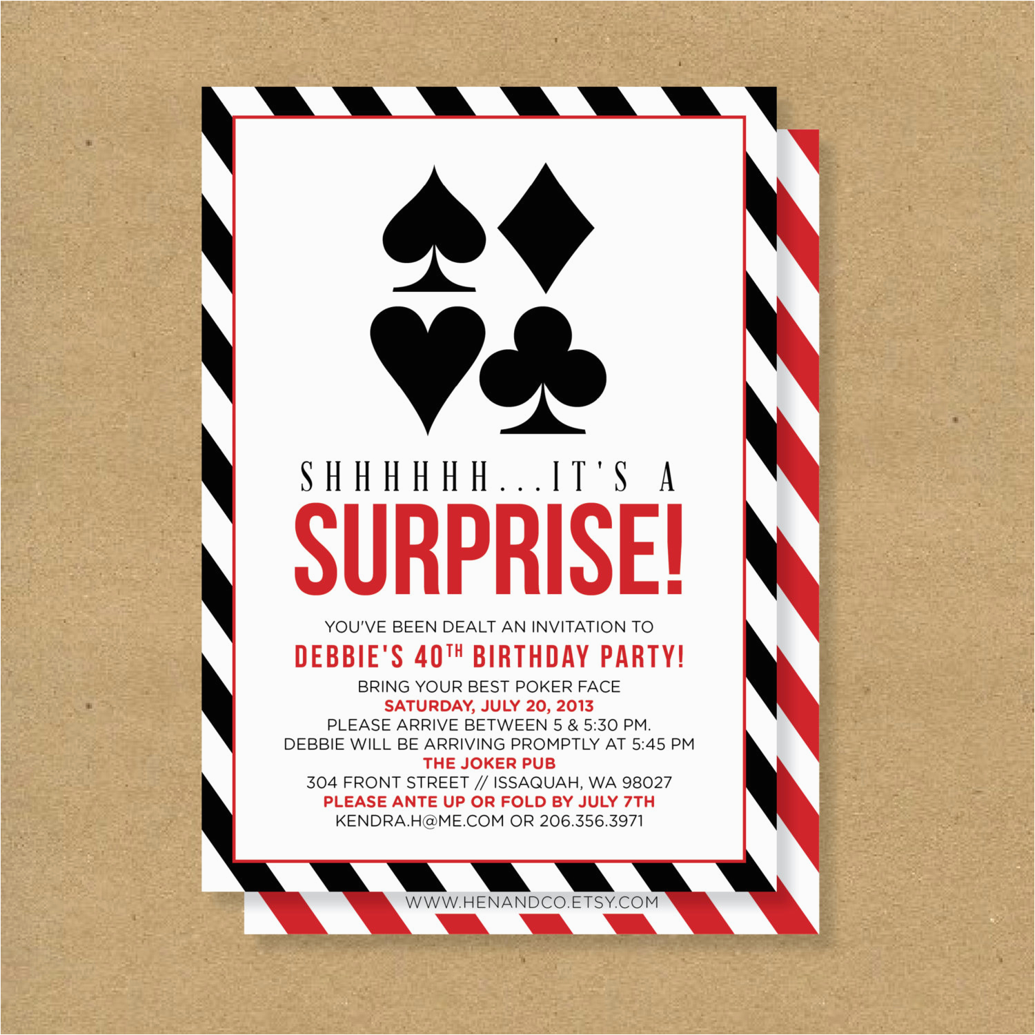 Poker Birthday Party Invitations Poker theme Surprise Party Printable Birthday Invitation